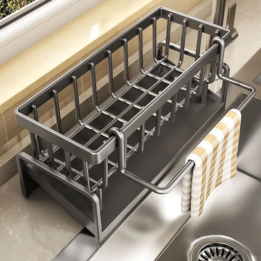 Kitchen Accessories Stainless Steel Sink Drain Rack Sponge Storage Faucet Holder Soap Drainer Towel Rack Shelf Organizer