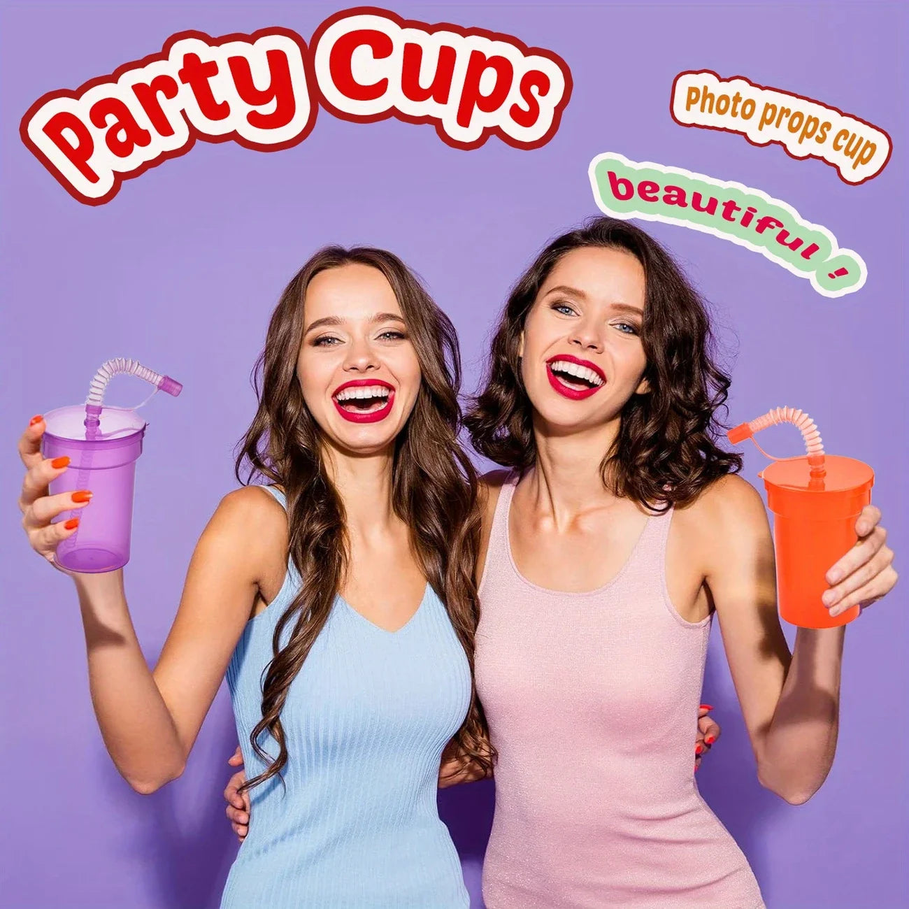 Colorful Expandable Plastic Straw Cup with Leak Proof Lid Siphon Mug for Summer Outdoor Travel Home Juice Milk Water DrinkingUse