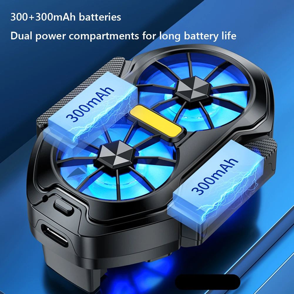 Dual Fan Mobile Phone Cooler Plug-in/Rechargeable Cell Phone Cooling Fan Type-C with Blue Light for Android IOS PUBG Game Cooler