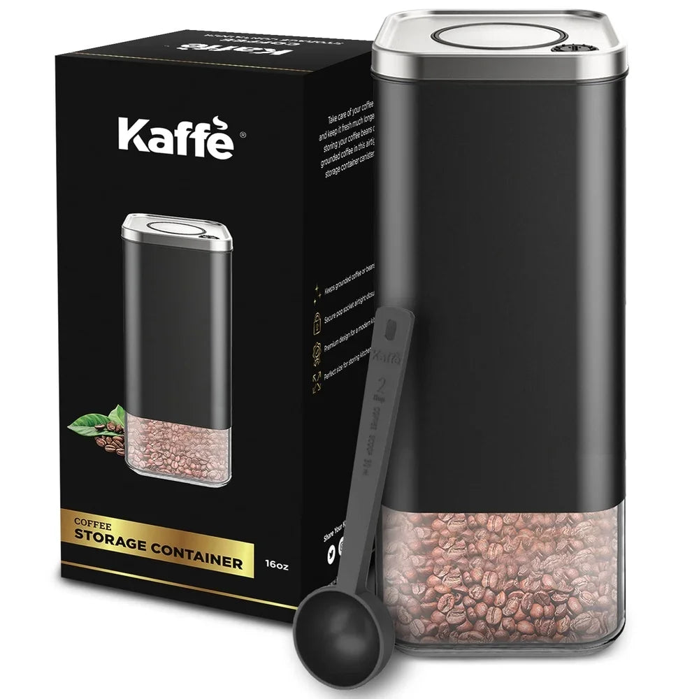 Airtight Kitchen Storage Container Coffee Canister with Scoop Borosilicate Glass and Stainless Steel Perfect Beans Spices Cereal