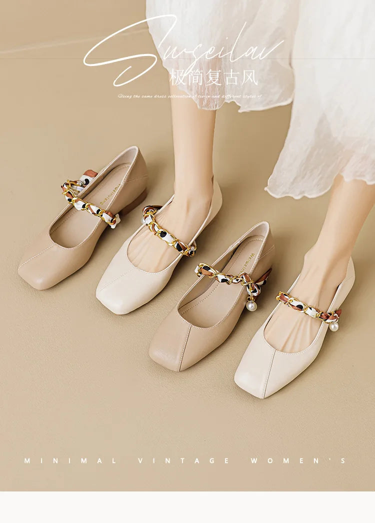 2023 spring and autumn women's shoes High heel Korean style fashion pearl design career and party wear Ladies Casual Mary Jane