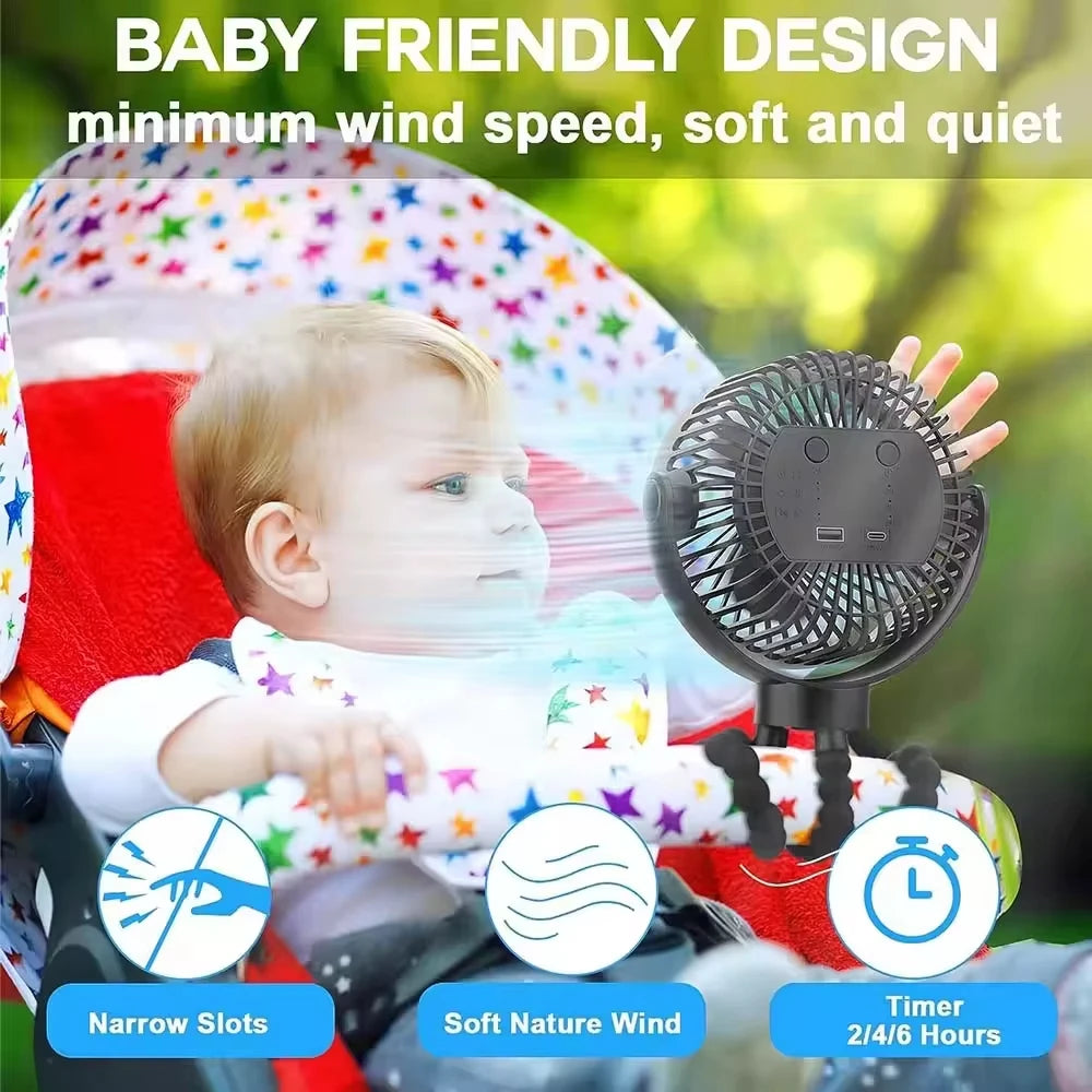 Baby 3 Speeds Stroller Mini Fan With Light Portable USB Charging Fan Mobile Phone Holder Stroller Accessories Baby Newborn Items