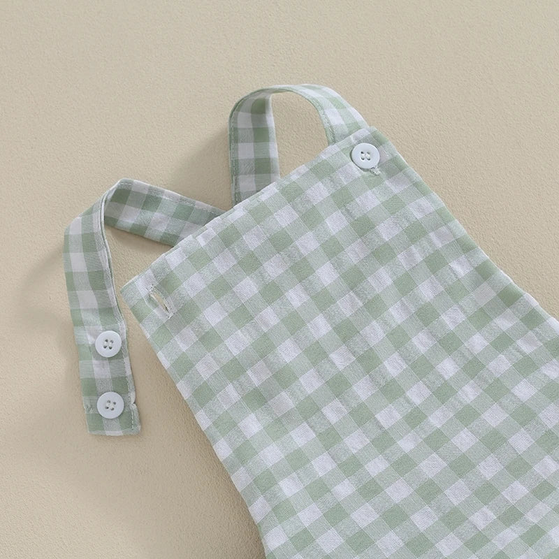 Summer Toddler Baby Girls Boys Overalls Romper Casual Sleeveless Plaid Stripe Print Jumpsuit Fashion Infant Newborn Clothes