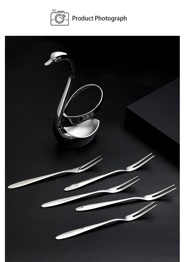 European Swan Tableware Holder Stainless Steel Spoon and Fork Base Elegant Utensil Stand Home Decor and Kitchen Organization