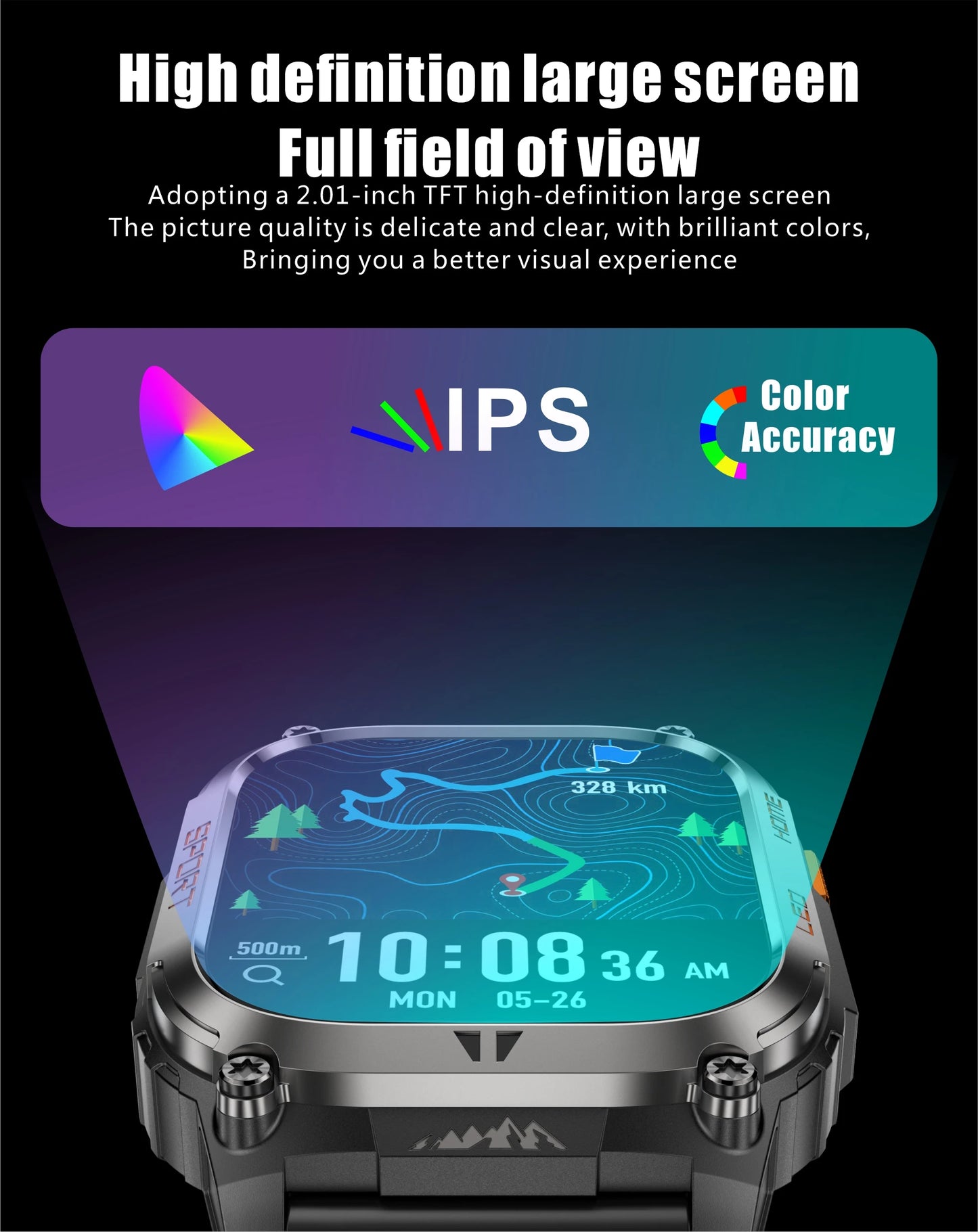 LIGE New GPS Tracking Smart Watch  LED Flashlight 1.96inch HD Screen Compass BT Call Waterproof Sport Smartwatch For Android iOS