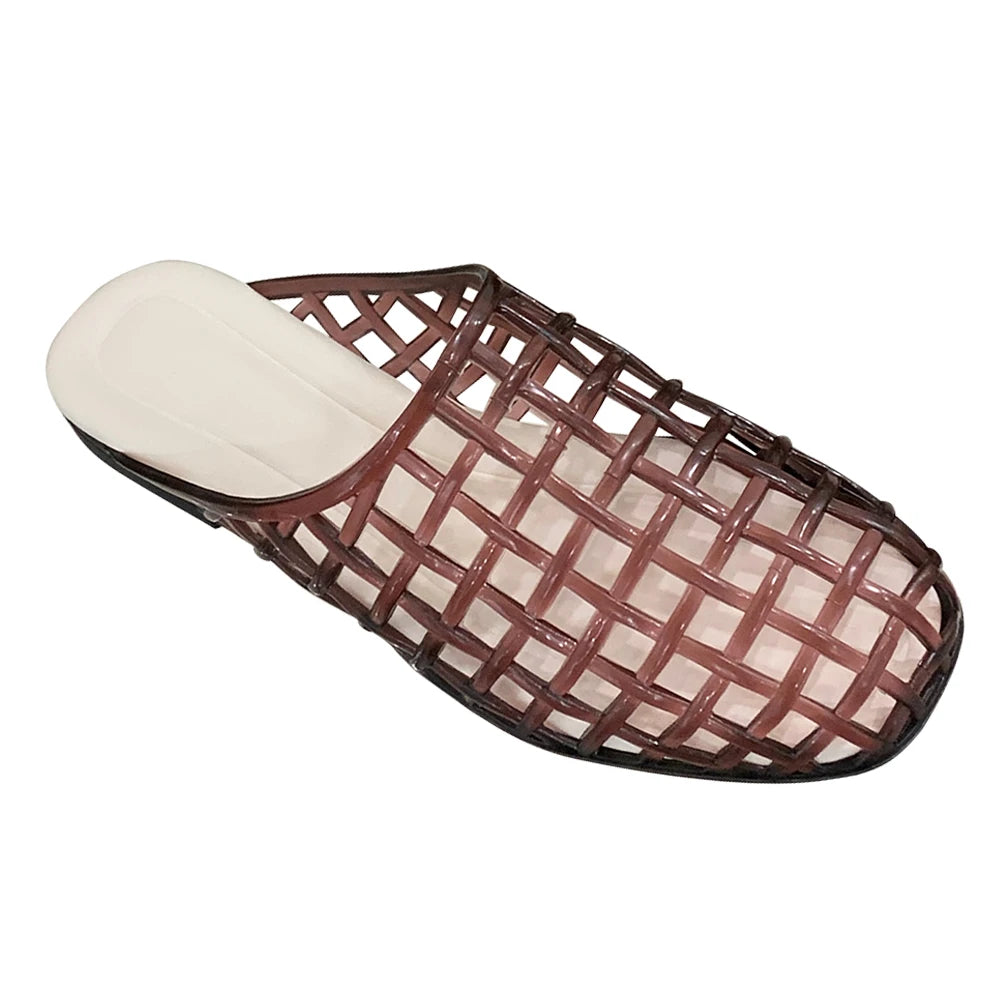 Women Jelly Flats Fashion Slip-On Flats Closed Toe Hollow Out Ballet Flats Breathable Casual Flat Sandals for Outdoor Travel