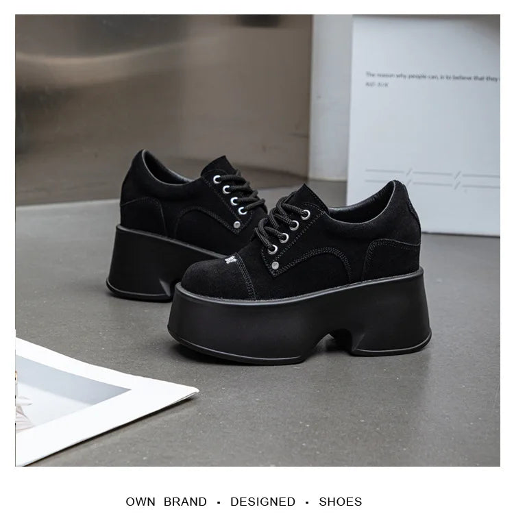 Fujin 11cm New Synthetic Suede Leather Pumps Fashion Comfy Spring Autumn Microfiber Chunky Sneakers Women Platform Wedge Shoes