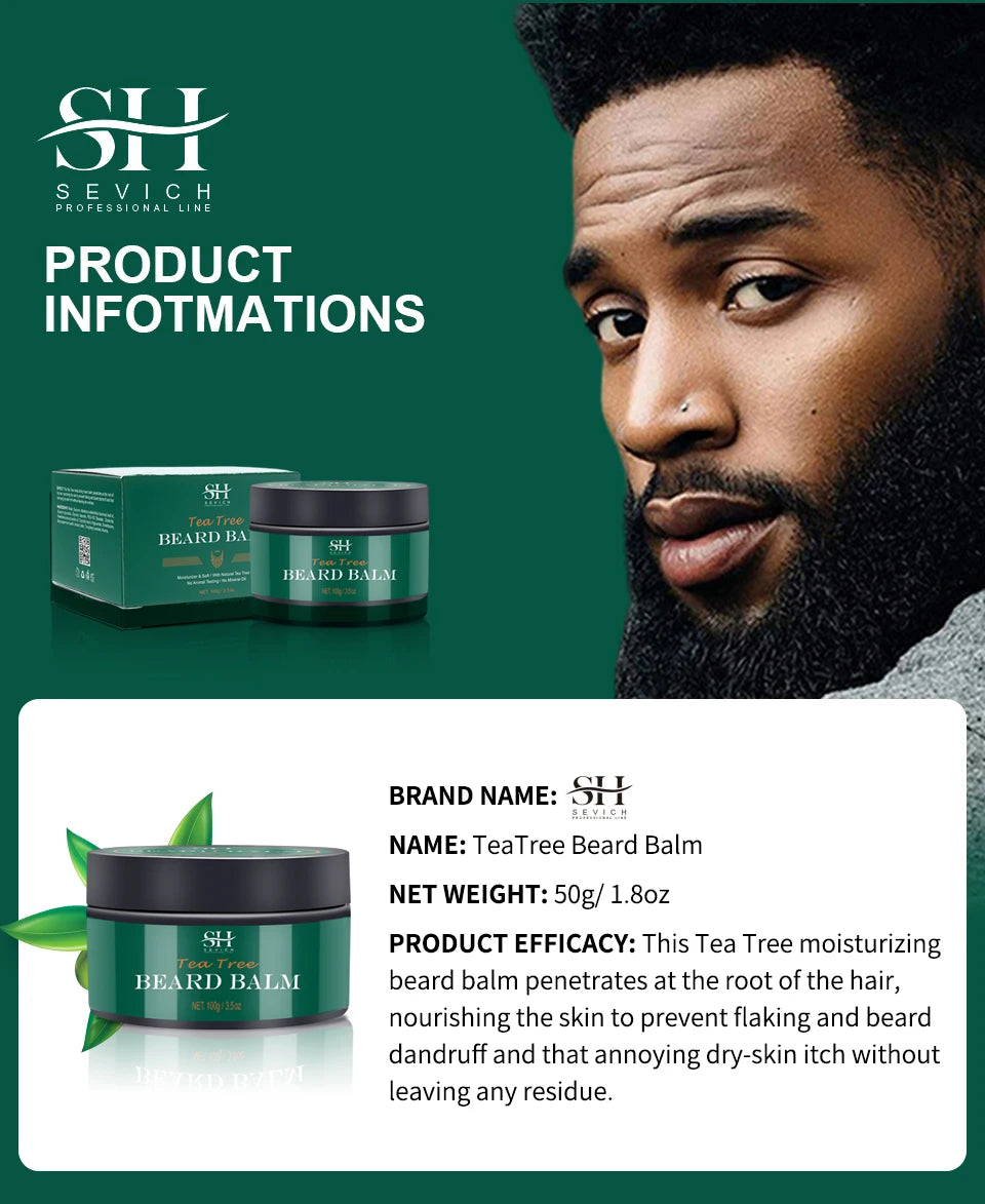 Beard Cream For Men 100% Natural Tea Tree Beard Moisturizing Effect Beard Conditioner Beard Care Styling Cream Oil Sevich 100g