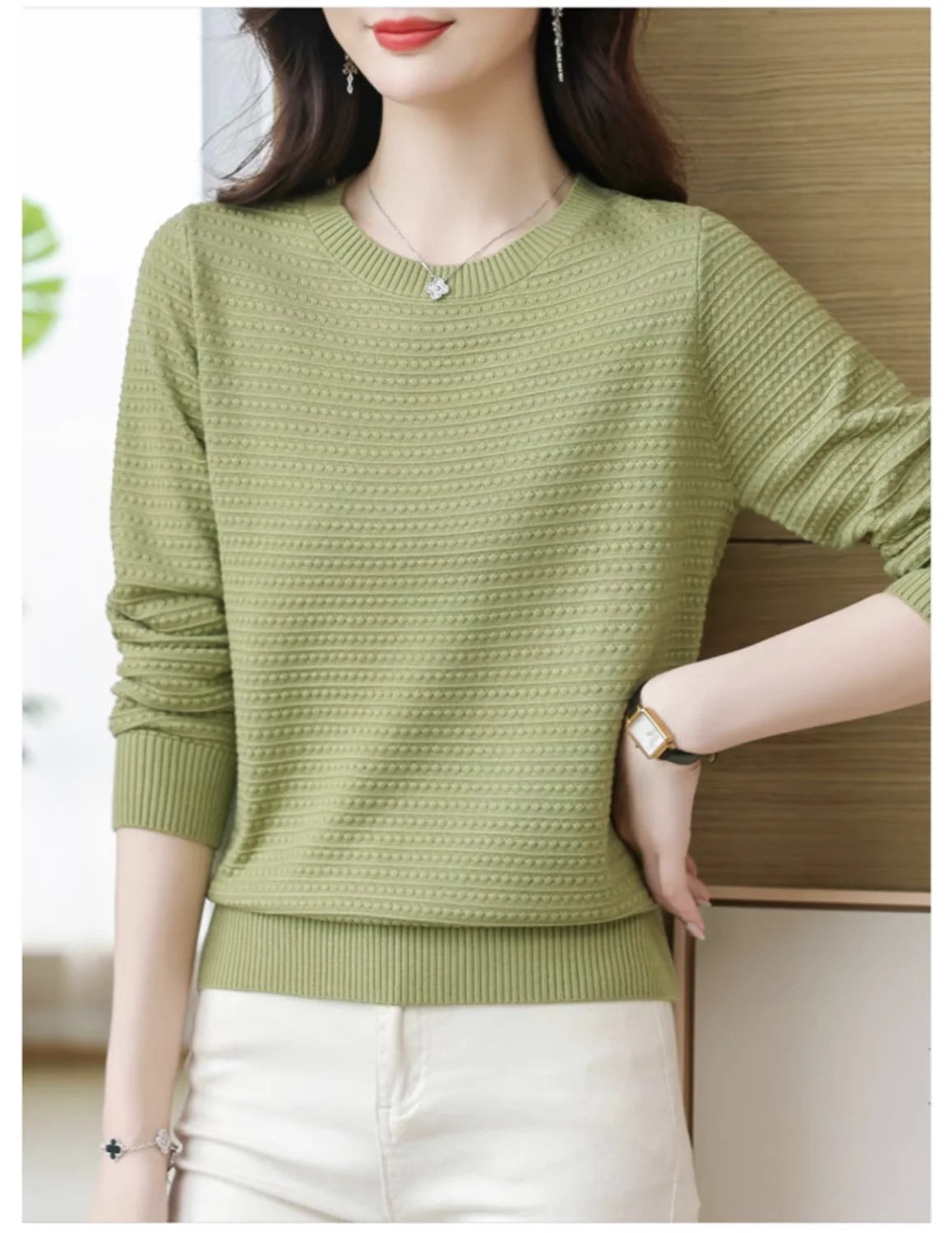 AutumnWinter New Solid Color Women's Base Layer Fashion Hollow Knit Long Sleeve Sweater