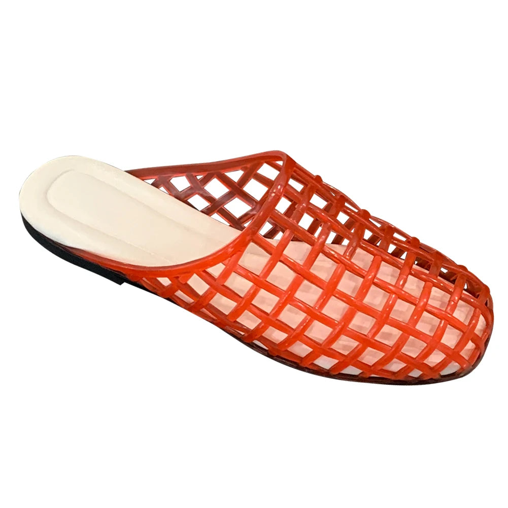 Women Jelly Flats Fashion Slip-On Flats Closed Toe Hollow Out Ballet Flats Breathable Casual Flat Sandals for Outdoor Travel