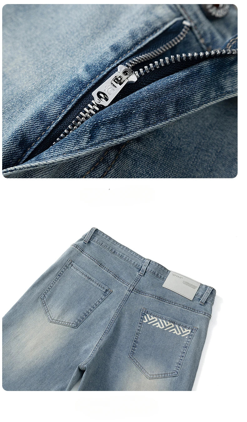 Summer Thin Men's Printed Jeans Breathable Fashion Business Loose Pants Washing Vintage Casual Denim Trousers Male