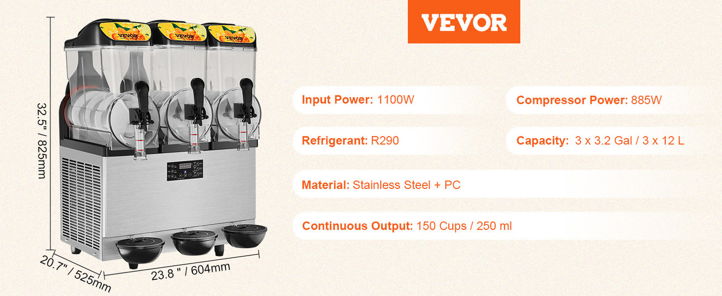 VEVOR 1/2/3 Tanks Commercial Ice-Cool Juice Smoothie Slush Maker Frozen Beverage Cold Drink Dispenser Vending Machine for Home