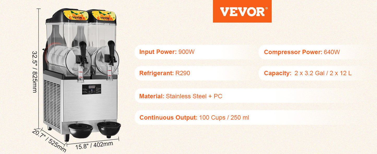 VEVOR 1/2/3 Tanks Commercial Ice-Cool Juice Smoothie Slush Maker Frozen Beverage Cold Drink Dispenser Vending Machine for Home