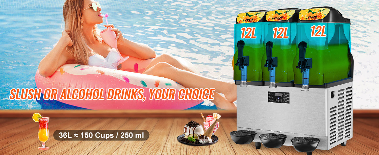 VEVOR 1/2/3 Tanks Commercial Ice-Cool Juice Smoothie Slush Maker Frozen Beverage Cold Drink Dispenser Vending Machine for Home