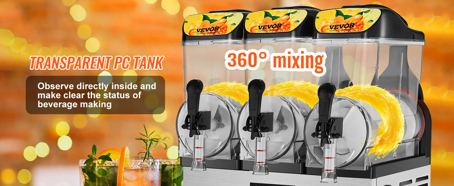 VEVOR 1/2/3 Tanks Commercial Ice-Cool Juice Smoothie Slush Maker Frozen Beverage Cold Drink Dispenser Vending Machine for Home